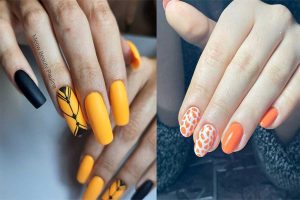 طراحی ناخن با لاک نارنجی