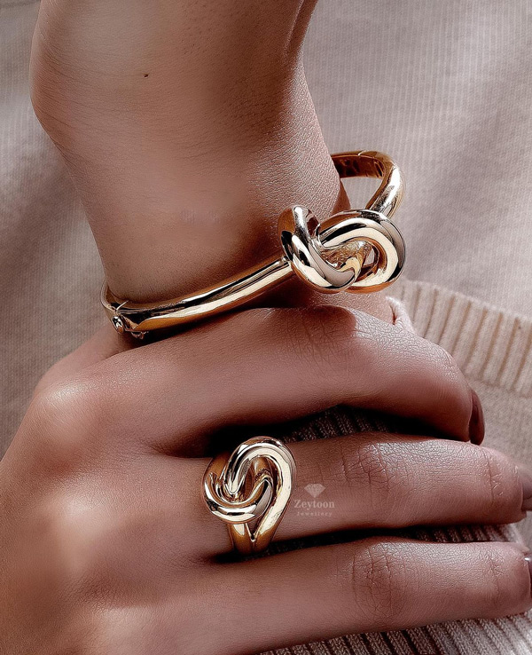 ست انگشتر و دستبند گرهای طلا و زیبا