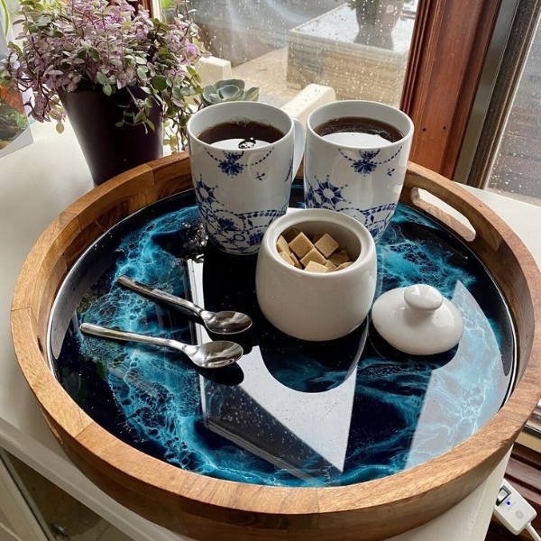 سینی چوب و رزین گرد زیبا