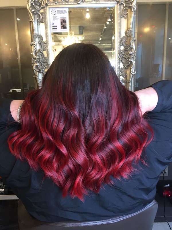 مدل رنگ برای موی متوسط بالیاژ قرمز زیبا