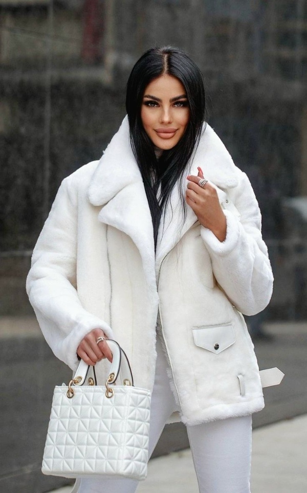 کت پشمی سفید زنانه زیبا