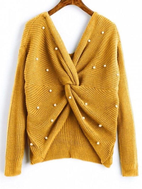 لباس زمستانی خردلی مرواریددار زیبا