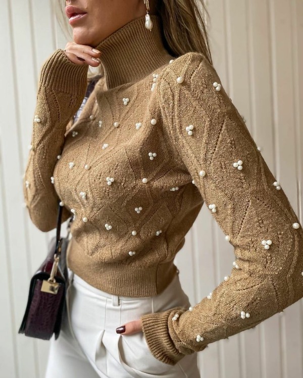 بلوز یقه اسکی زنانه مرواریدی زیبا