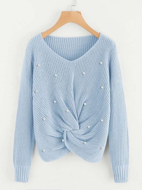 پلیور رنگ روشن زنانه مرواریددوزی زیبا