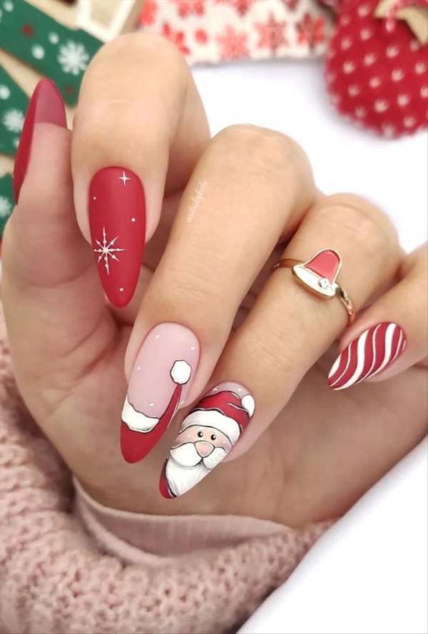 ناخن کریسمسی طرح بابانوئل زیبا