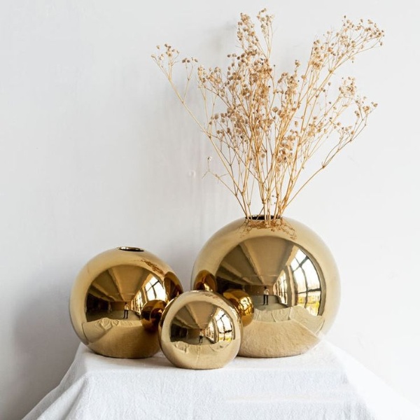 گلدان سه‌تایی طلایی فلزی زیبا