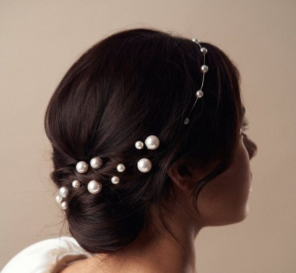 مدل شینیون عروس ساده مرواریدی زیبا