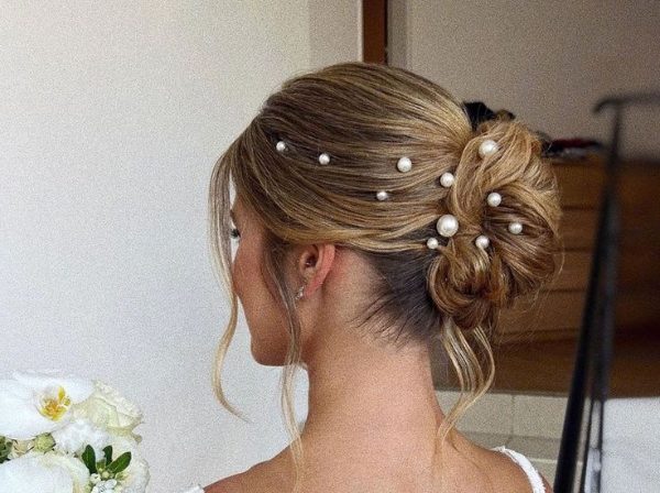 مدل شینیون عروس با مروارید