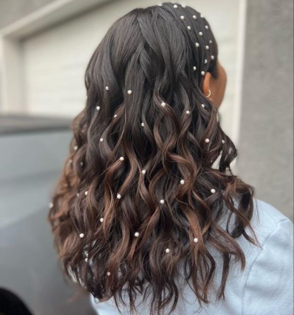 مدل مو باز و کرلی با اکسسوری مروارید