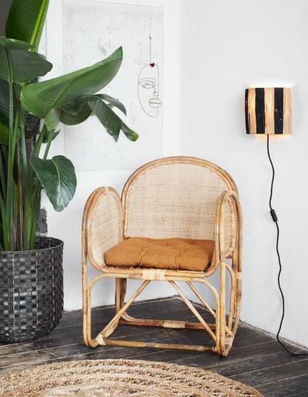 مدل صندلی شیک حصیری و پایه چوبی زیبا