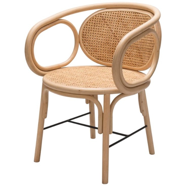 صندلی چوبی و حصیری دسته‌دار زیبا