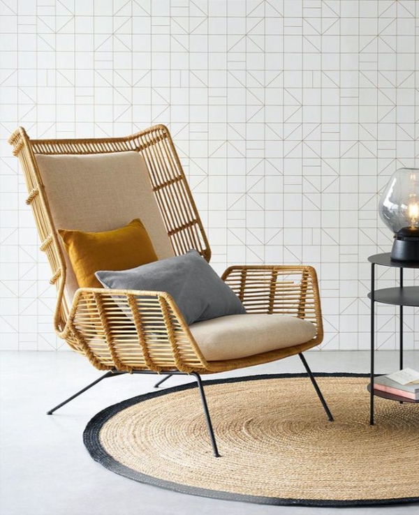 مدل صندلی حصیری و چوبی پایه فلزی زیبا