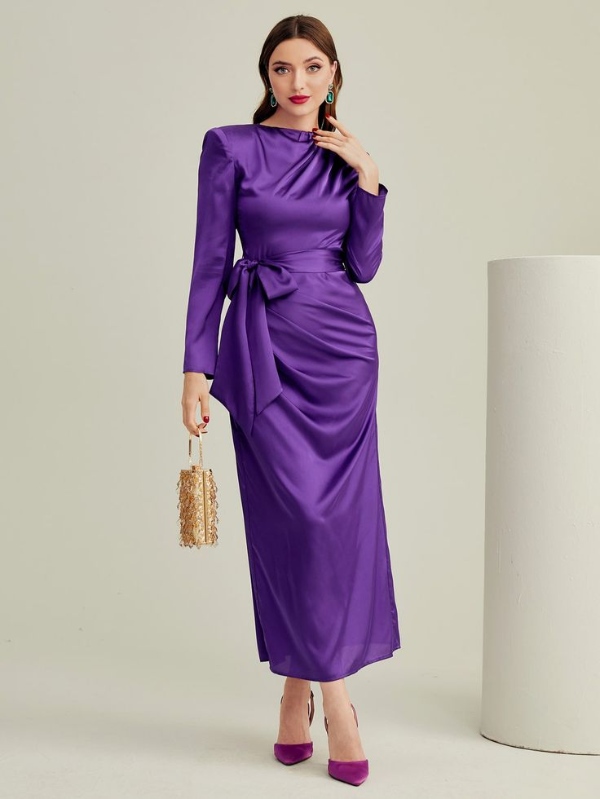 مدل لباس مجلسی ساتن آستین بلند زیبا