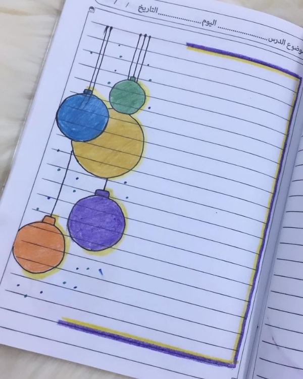 ایده تزیین ساده دفتر مشق با مداد رنگی زیبا