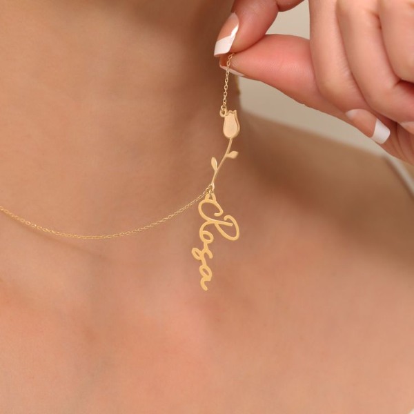 گردنبند طلای زنانه طرح گل لاله و اسم فرد