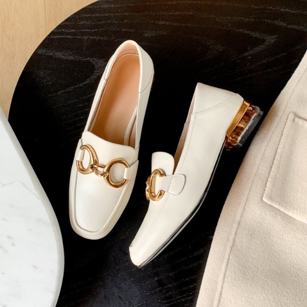 کفش لوفر سفید طلایی لاکچری زیبا