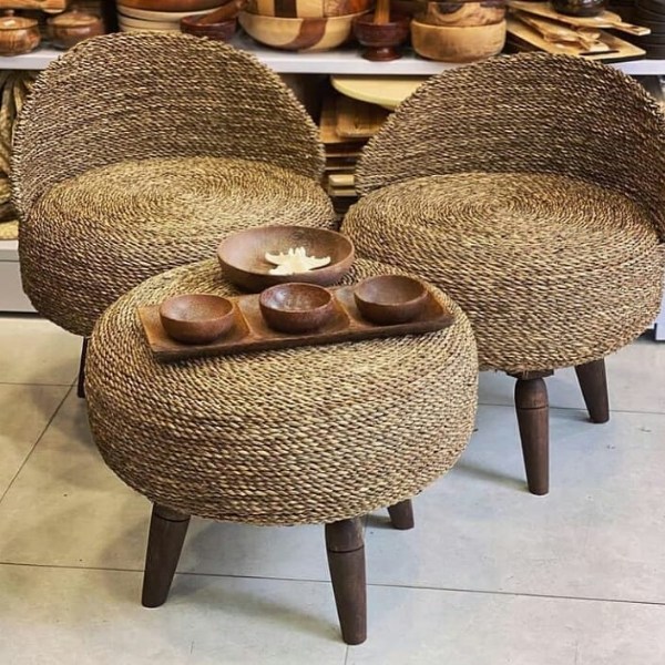 پاف حصیری پایه دار زیبا
