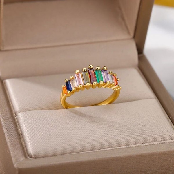 حلقه زنانه رنگی استیل طلایی
