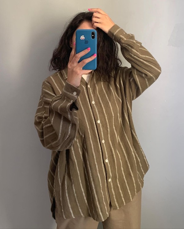 شومیز راه راه قهوه‌ای روشن و تیره