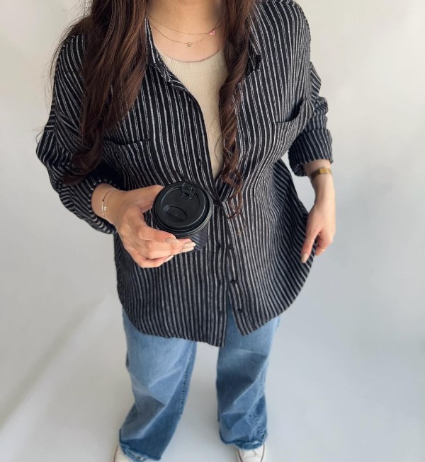 شومیز جیب دار راه راه سیاه سفید