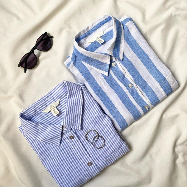 شومیز راه راه ضخیم و نازک آبی و سفید رنگ