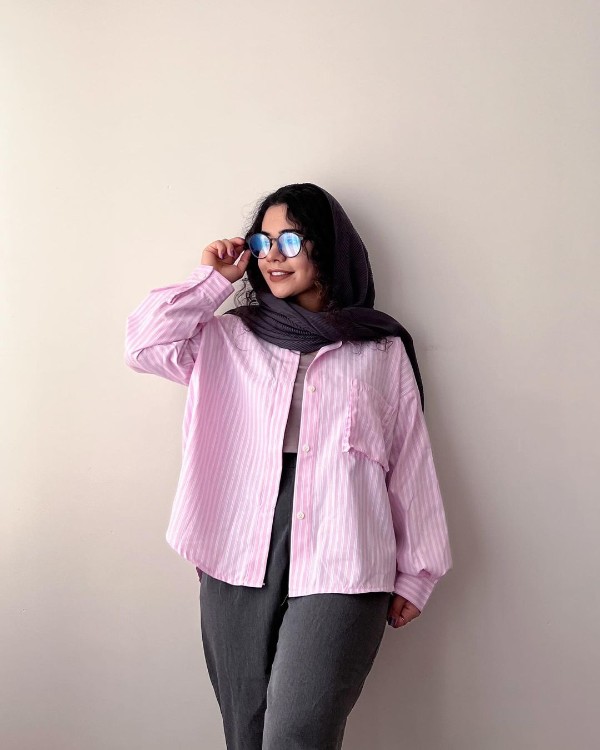 شومیز تک جیب راه راه صورتی و سفید دخترانه