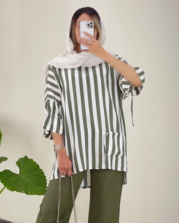 شومیز راه راه سبز و سفید