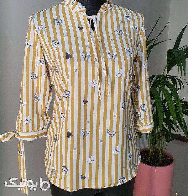 شومیز راه راه زرد و سفید طرح قلب قلبی