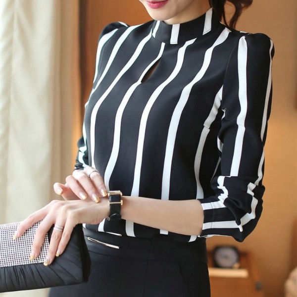 شومیز راه راه کوتاه سیاه سفید زنانه