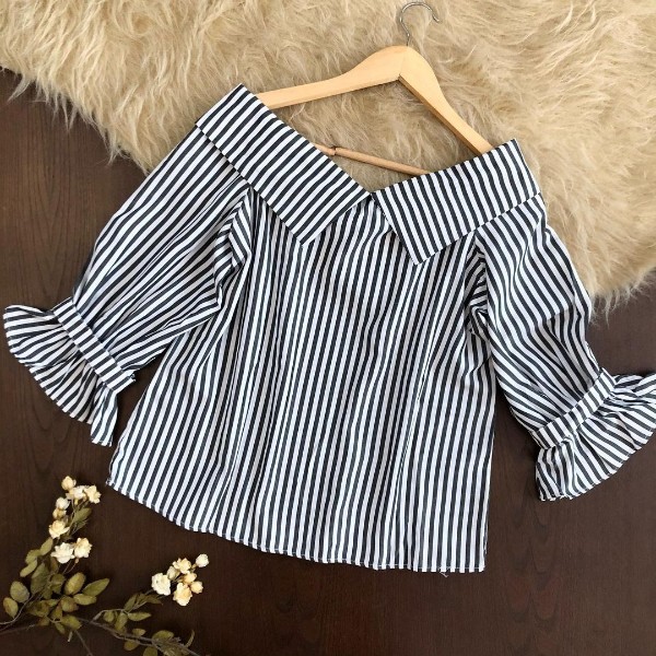 شومیز راه راه سفید سیاه دخترانه