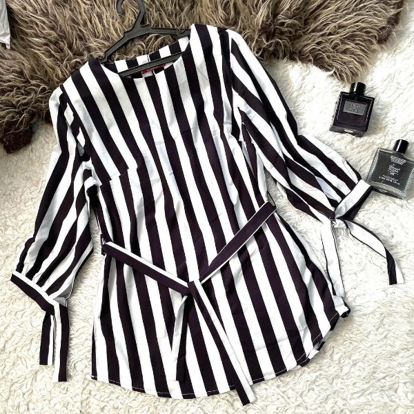 شومیز کمربنددار سیاه سفید قد بلند