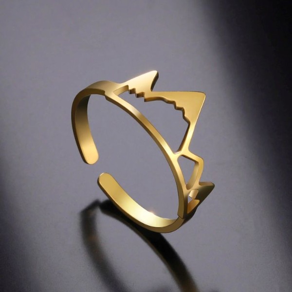 حلقه استیل طلایی با طرح کوه برفی