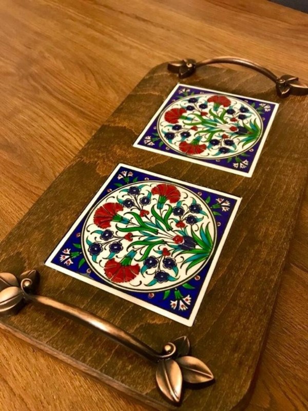 سینی طرح کاشی سرامیکی با قاب چوبی