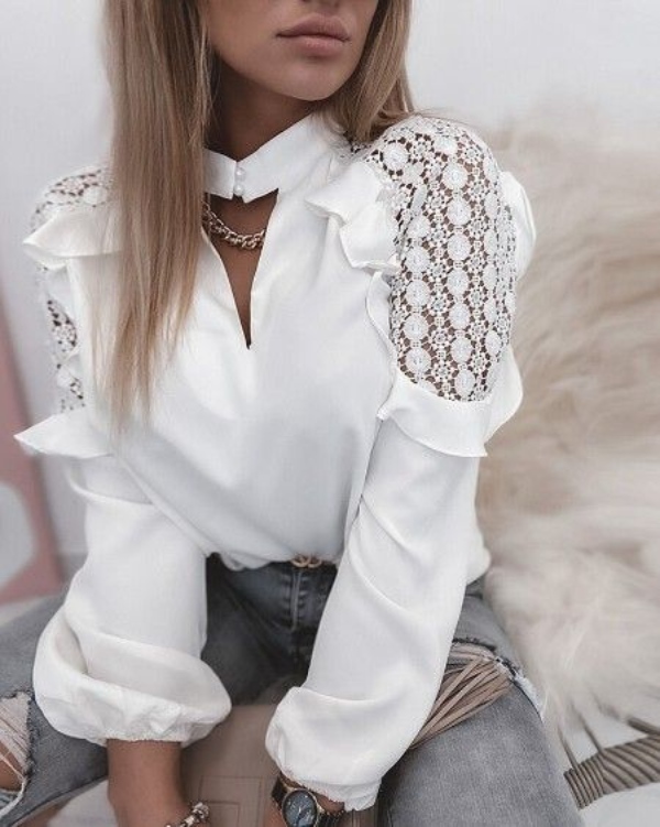 مدل شومیز گیپور سفید و جذاب زنانه زیبا