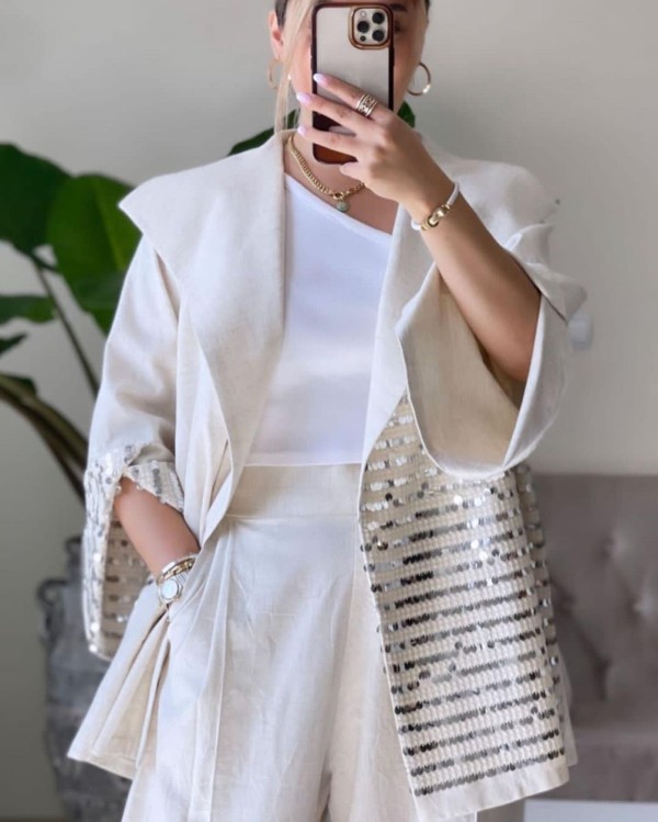 مانتو آستین سه ربع سفید رنگ