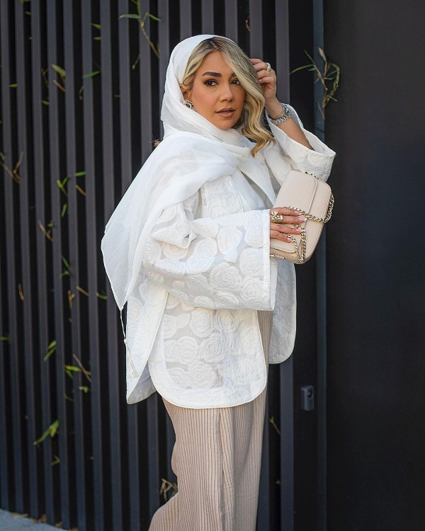 کت ژاکارد طرح گل سفید مجلسی