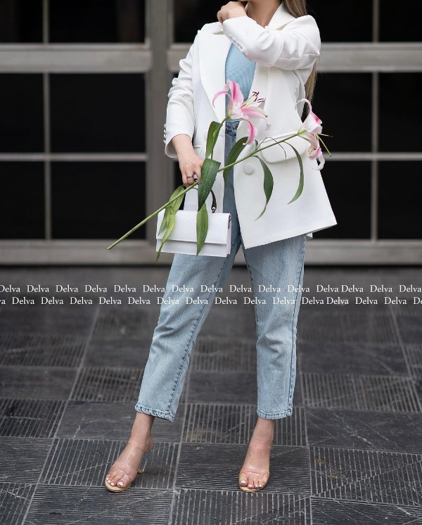 کت کوتاه مجلسی یقه انگلیسی سفید