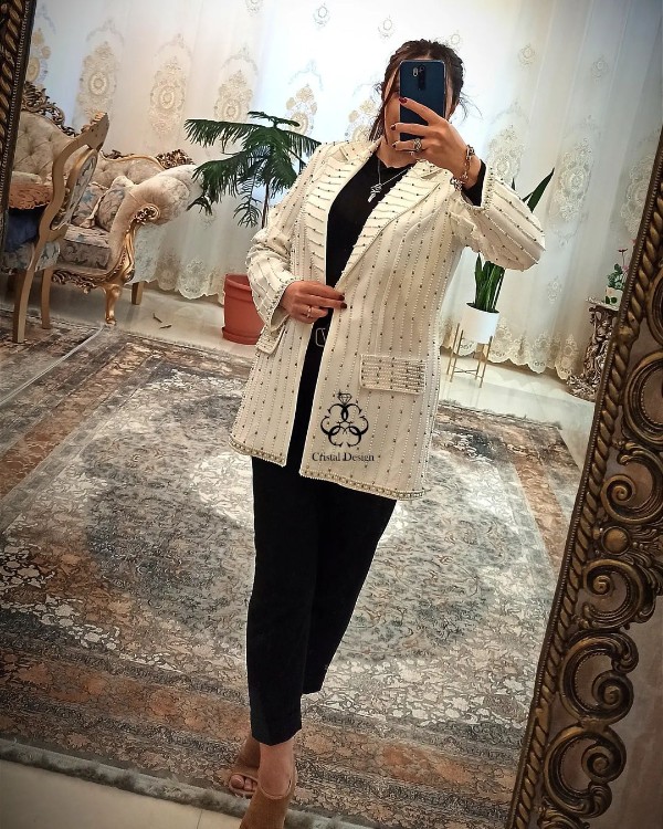 مانتو مجلسی سفید طرح دار