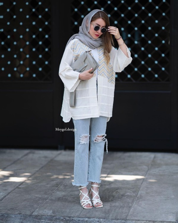 مانتو سفید مجلسی بهاره