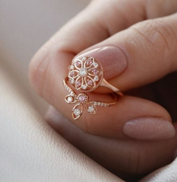 انگشتر نامزدی طرح گل نگین دار