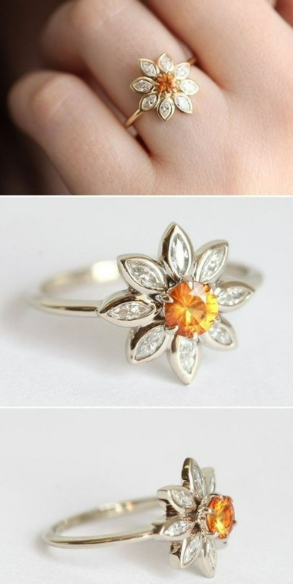 انگشتر نامزدی طرح گل نگین دار