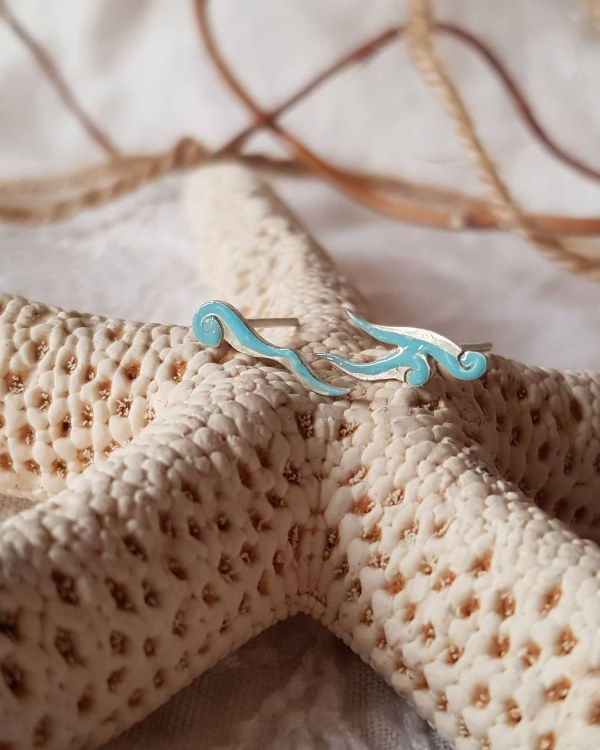 گوشواره نقره و میناکاری موج دریا