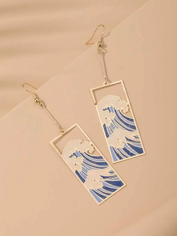 گوشواره مستطیلی طرح موج