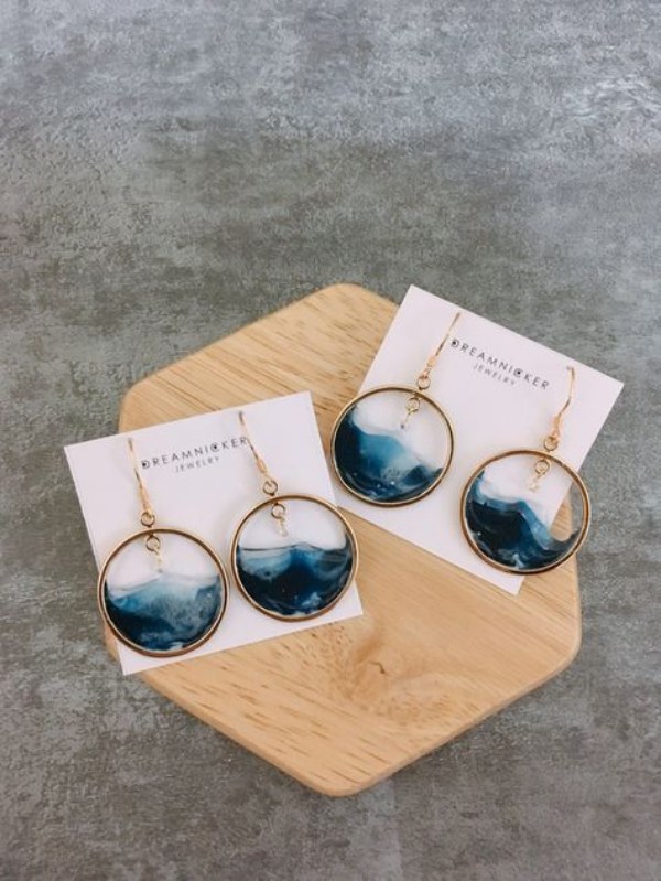 گوشواره طرح امواج آبی دریا