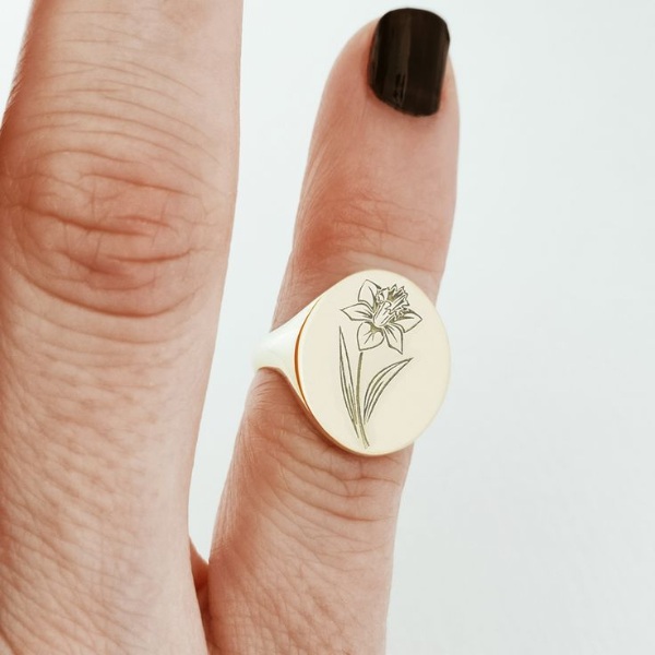 انگشتر پلاکدار گل نرگس نقاشی شده