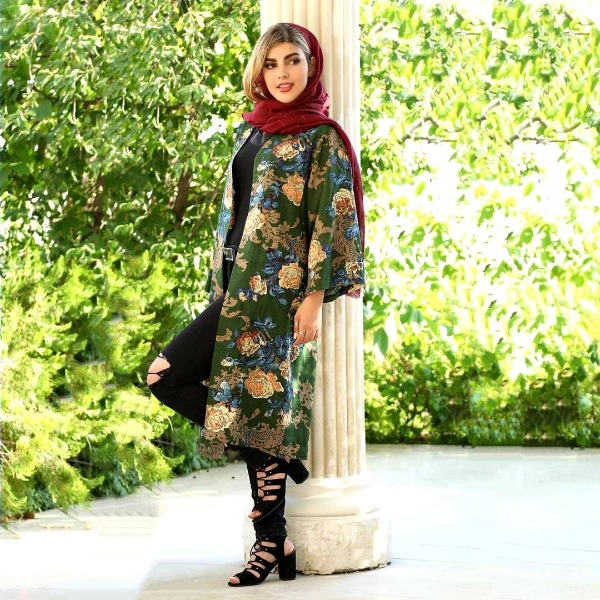 مانتو نخی بلند گلدار  طلایی