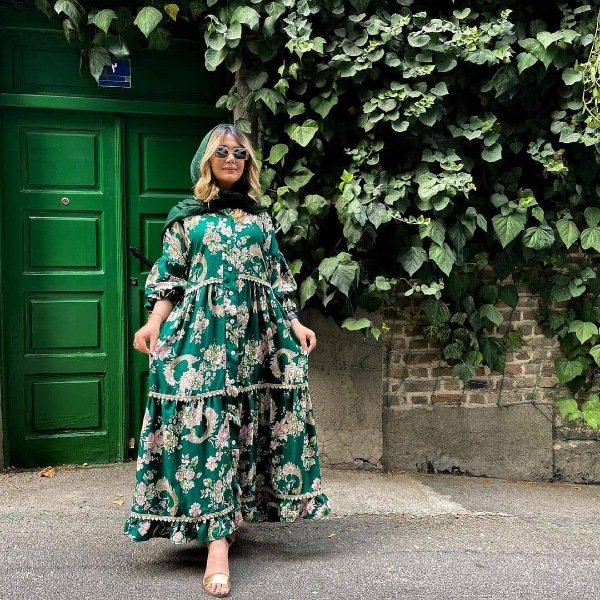 مانتو نخی سبز رنگ گلدار