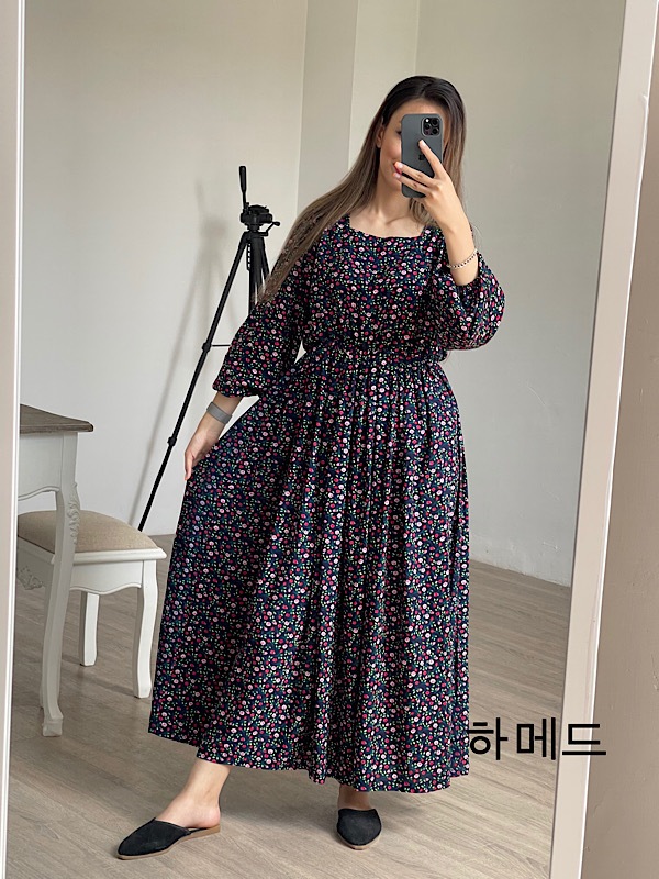 مانتو نخی گلدار بلند کمرکشی