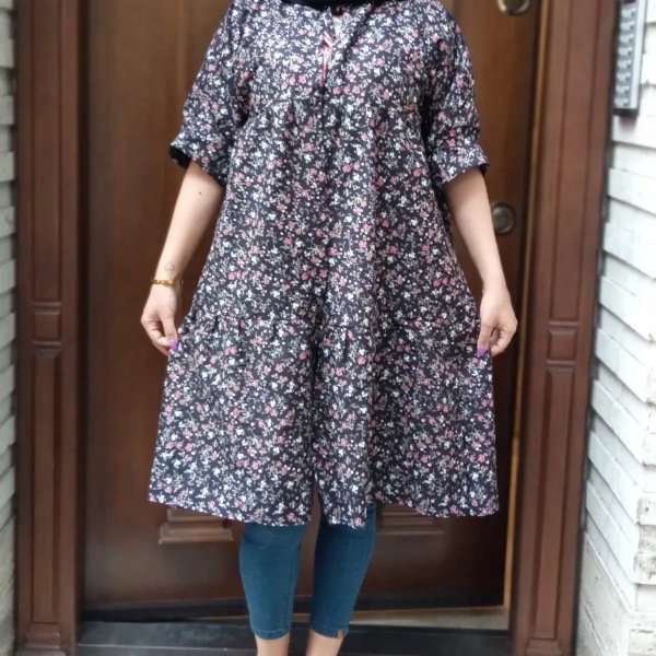 مانتو نخی گلدار جلو بسته