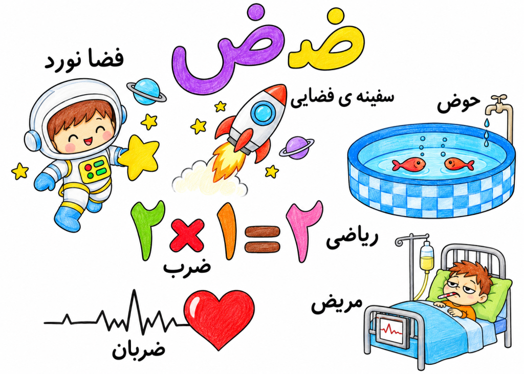 آموزش حرف ض با نقاشی به کودکان 
